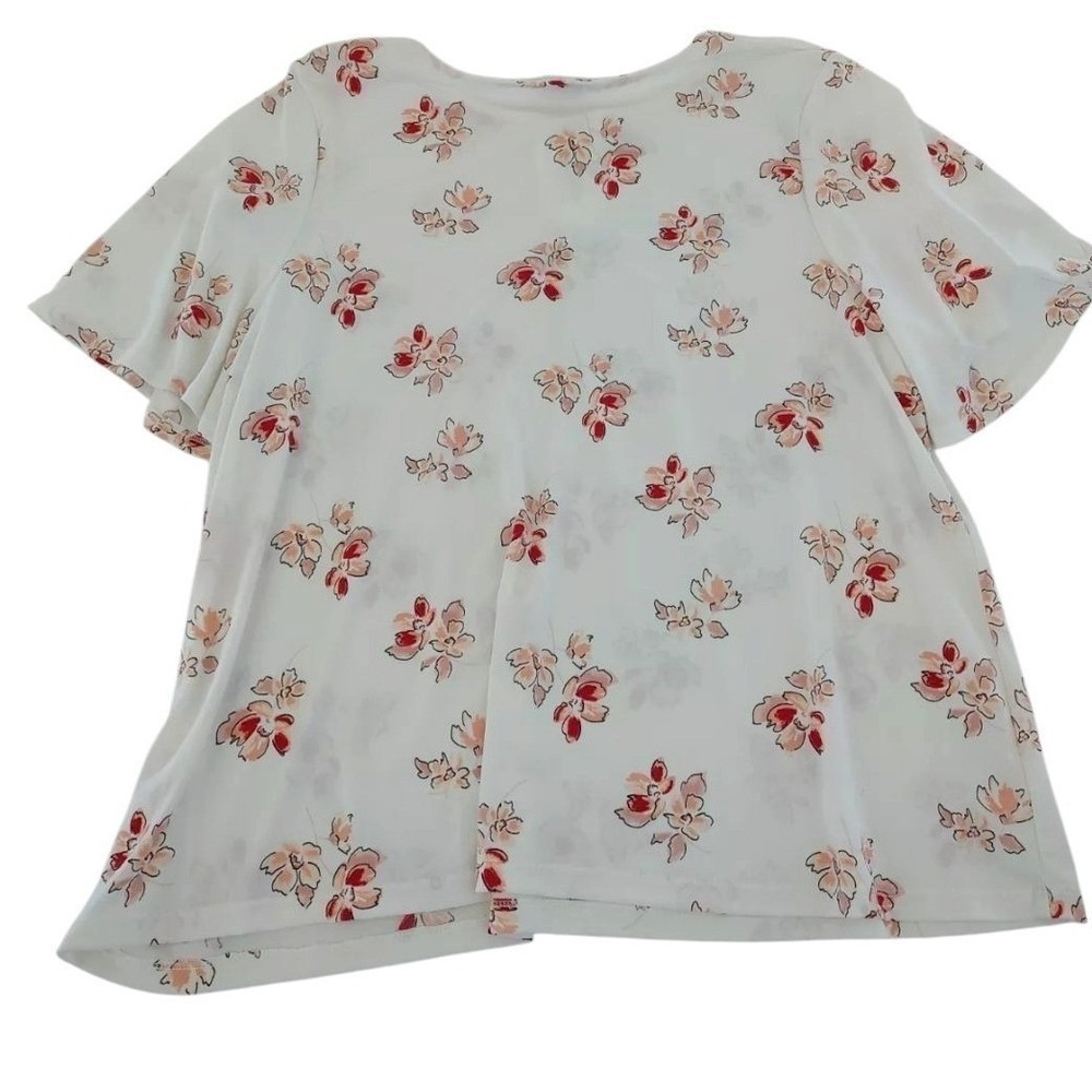 Liz Claiborne Ivory Floral Keyhole Neck Pearl Accent Flutter Sleeve Blouse 2X - Picture 4 of 14